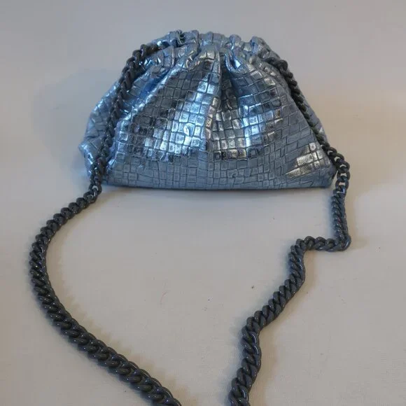 NWT Womens Maria La Rosa Mini Game Woven Sky Blue Laminated Clutch Handbag - Picture 5 of 11